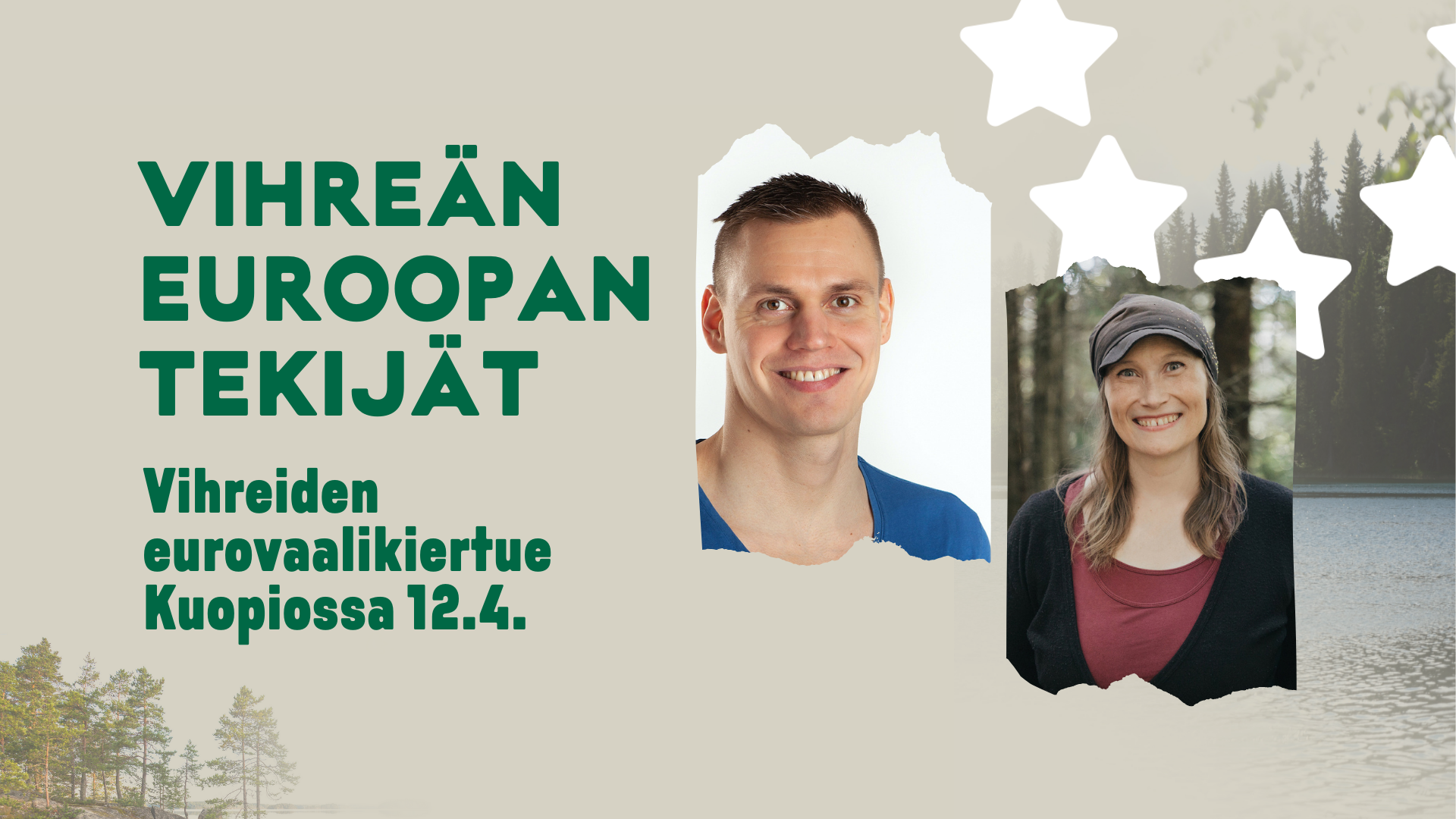 Vihreiden eurovaalikiertue Kuopiossa: Silja Keränen ja Ari-Pekka Liukkonen